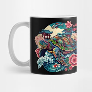 Flower Waves Floral Art Traditional Japanese Turtle Mug